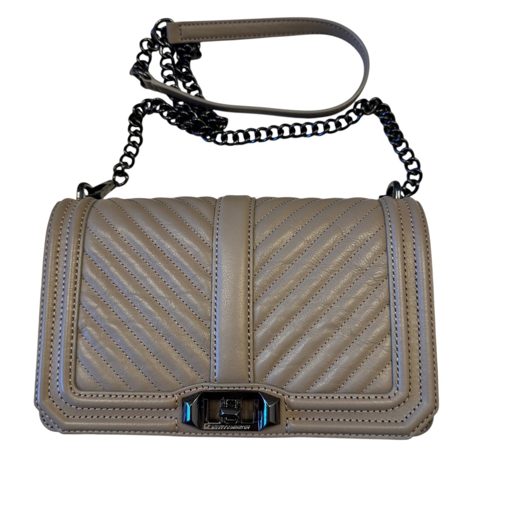 Rebecca Minkoff Chevron Quilted Love Crossbody in Sandrift‎ handbag pursed